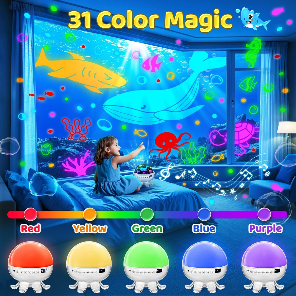 Baby Sound Machine Baby Kids Night Light Projector with Star, 30 Soothing Sounds White Noise Machine for Sleep, 31 Color | 4 Films Baby Sleep, Remote+Timer+3 Brightness Sensory Light for Autism Toys