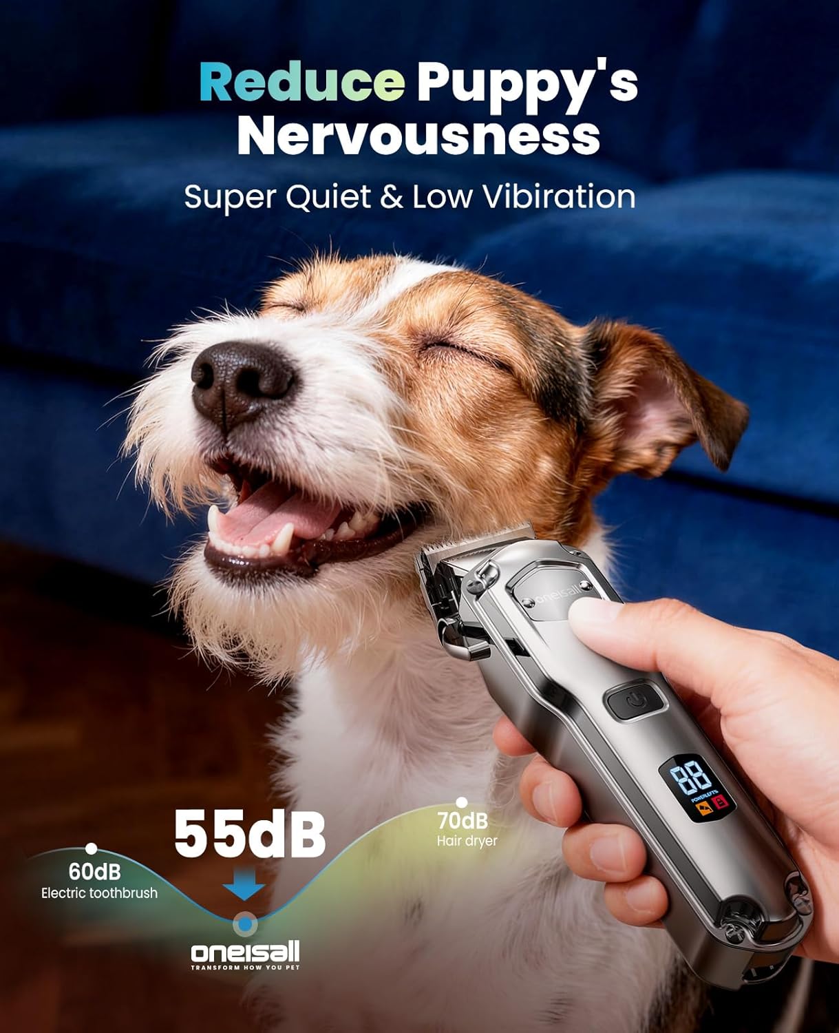 oneisall Dog Clippers for Grooming for Thick Heavy Coats/Low Noise Rechargeable Cordless Pet Shaver with Stainless Steel Blade/Waterproof Dog Shaver for...