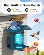 BIRDSFAVE Bird Feeder with Camera Solar Powered, 2K Live Arrival Alert Auto Capture Video with 32GB TF Card, AI Identify Smart Camera Bird Feeder Ourdoor...