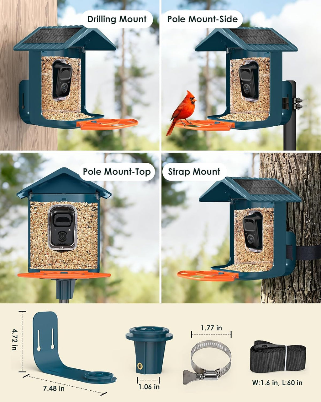 BIRDSFAVE Bird Feeder with Camera Solar Powered, 2K Live Arrival Alert Auto Capture Video with 32GB TF Card, AI Identify Smart Camera Bird Feeder Ourdoor...