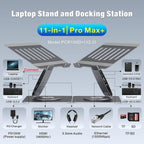 Adjustable Laptop Stand for Desk with Docking Station 11-in-1, Aluminum Laptop Riser with USB Hub 360°Swivel Dual Display 4K60Hz HDMI Gigabit Ethernet USB3.0 PD100W for MacBook Pro Air/Dell/HP 7-15.6"