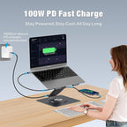 Adjustable Laptop Stand for Desk with Docking Station 11-in-1, Aluminum Laptop Riser with USB Hub 360°Swivel Dual Display 4K60Hz HDMI Gigabit Ethernet USB3.0 PD100W for MacBook Pro Air/Dell/HP 7-15.6"