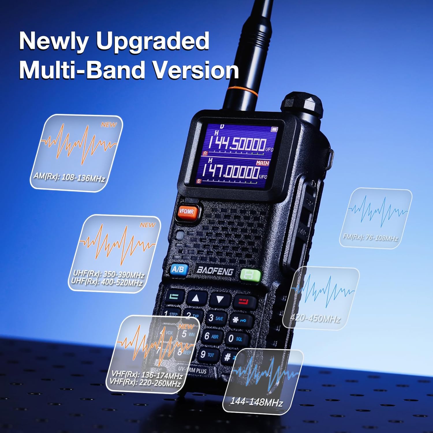 BAOFENG UV-5RM Plus 10W Dual Band Ham Radio Handheld, NOAA FM Airband Receiver, Long Range Two Way Radio with 8" & 15" ANT, Programming Cable,...