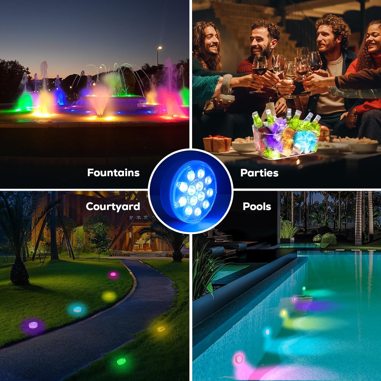 Luces de piscina: 2 packs, luces LED sumergibles recargables con mando a distancia, luz impermeable IP68 para decoración de piscinas subacuáticas para piscinas enterradas, piscinas elevadas, fiestas, jacuzzis, bases de jarrones