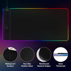 Magnetic Wireless Charging RGB Mouse Pad, 31.5'' x 15.8'' Large LED Gaming Desk Mat, 24 Light Effects, Non-Slip Rubber Base, Waterproof Ultra-Smooth Surface