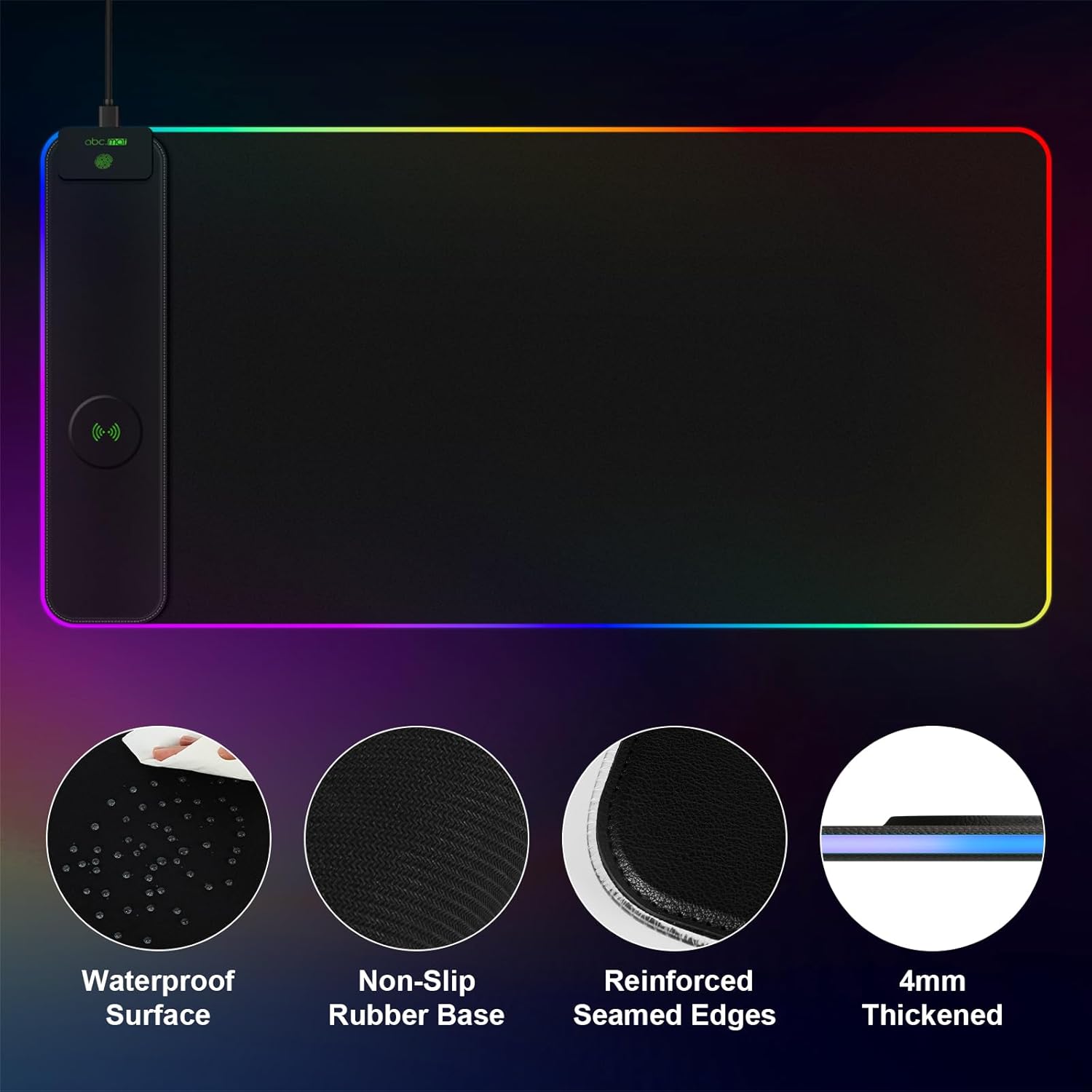 Magnetic Wireless Charging RGB Mouse Pad, 31.5'' x 15.8'' Large LED Gaming Desk Mat, 24 Light Effects, Non-Slip Rubber Base, Waterproof Ultra-Smooth Surface