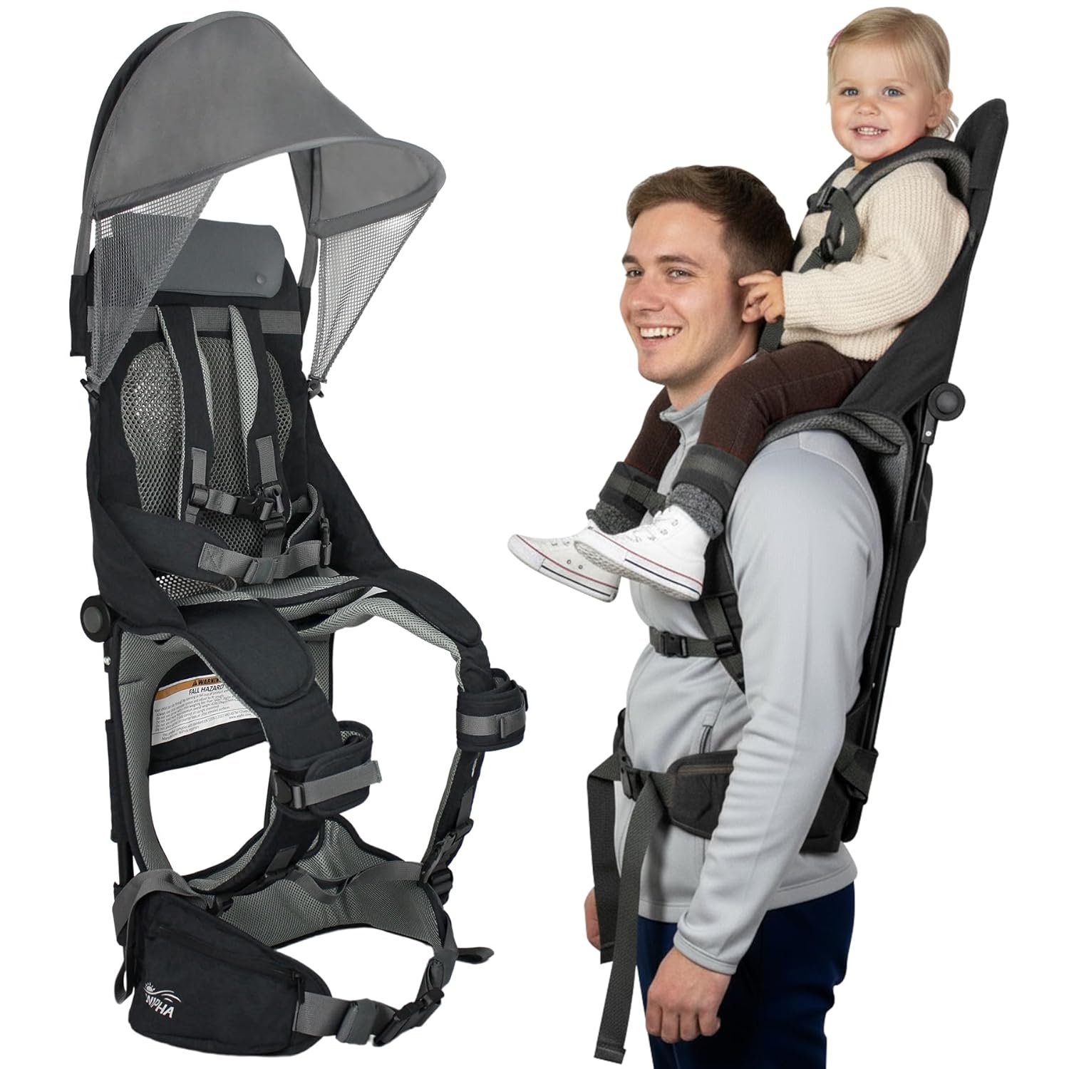WIPHA Hiking Backpack Carrier, Lightweight Toddler Shoulder Carrier with Sun Shade, Saddle Toddler Backpack for Kids 6 Months to 2 Years Old