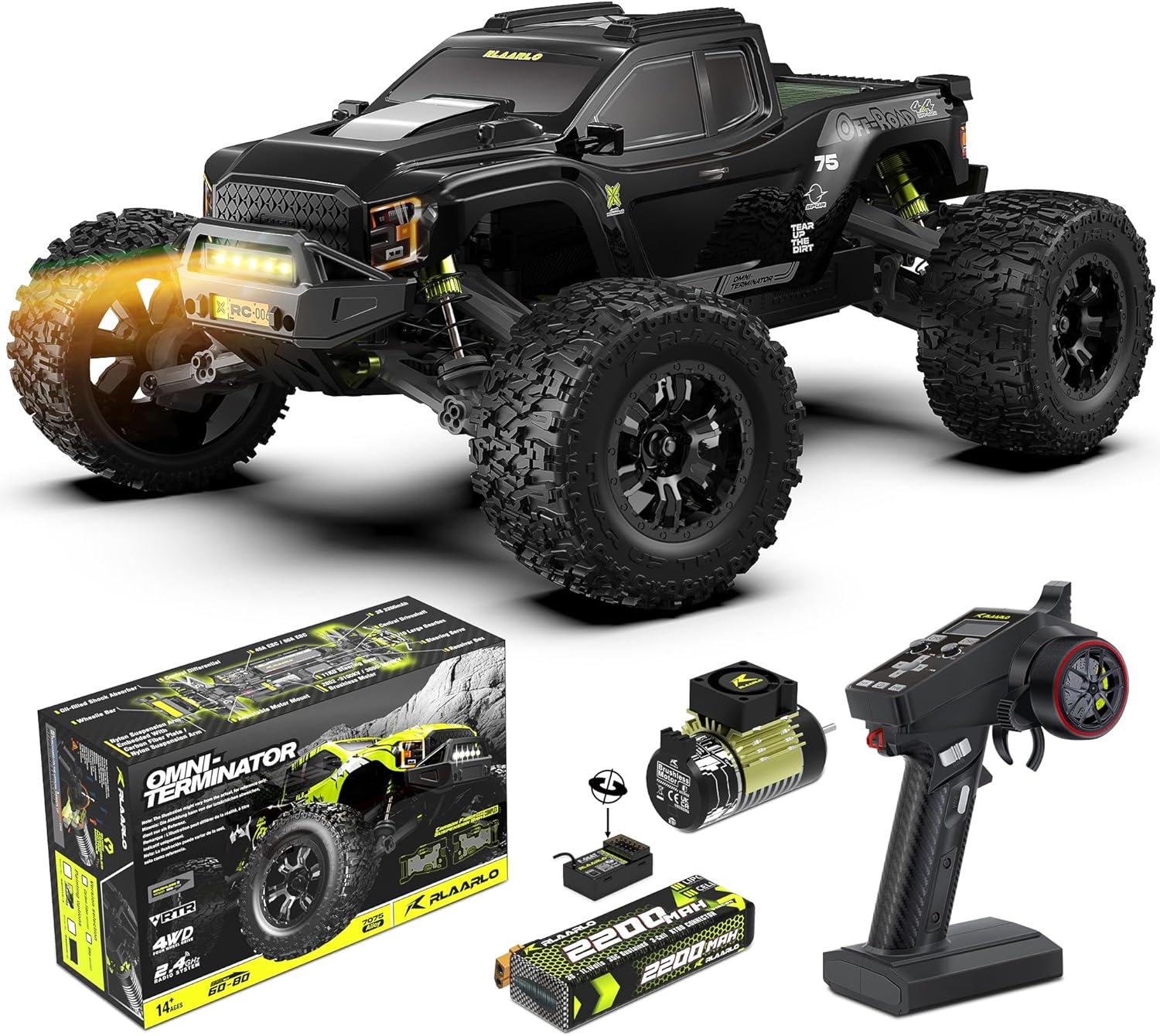 1/10 Brushless RC Cars, Monster Truck, 50+ MPH, 4WD, Waterproof, Carbon Fiber, Black, Ages 8+