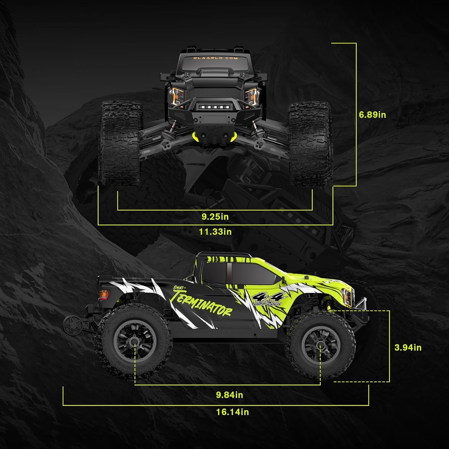 1/10 Brushless RC Cars, Monster Truck, 50+ MPH, 4WD, Waterproof, Carbon Fiber, Black, Ages 8+