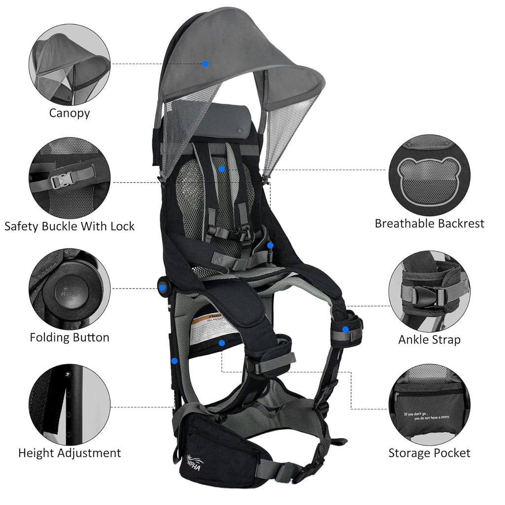 WIPHA Hiking Backpack Carrier, Lightweight Toddler Shoulder Carrier with Sun Shade, Saddle Toddler Backpack for Kids 6 Months to 2 Years Old