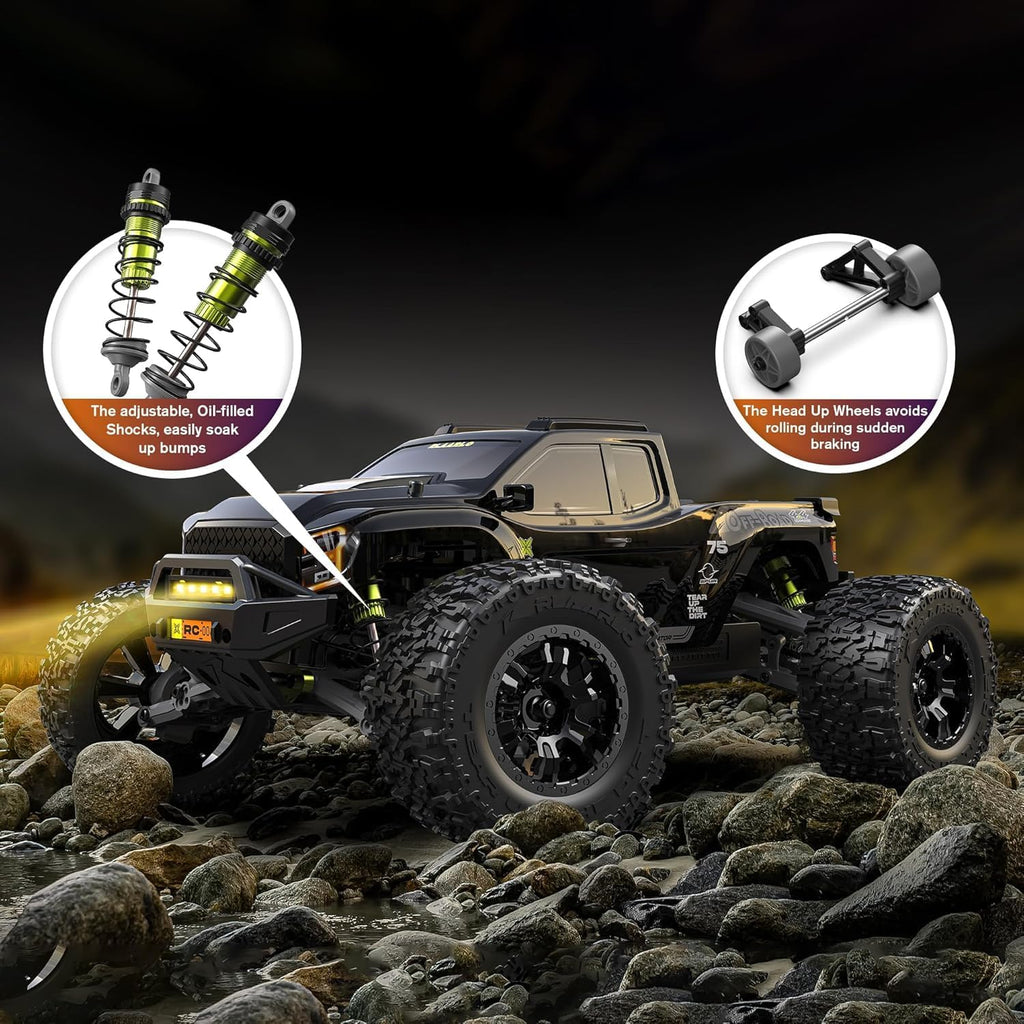 1/10 Brushless RC Cars, Monster Truck, 50+ MPH, 4WD, Waterproof, Carbon Fiber, Black, Ages 8+