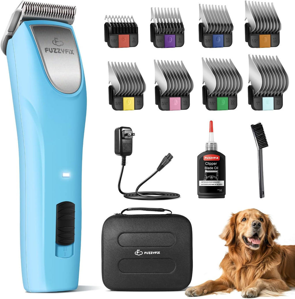 FuzzyFix Professional Dog Clippers for Grooming - 2 Speed for Thick Curly Matted Coats, Low Noise Cordless Pet Hair Trimmer with Detachable A5 Blade &...