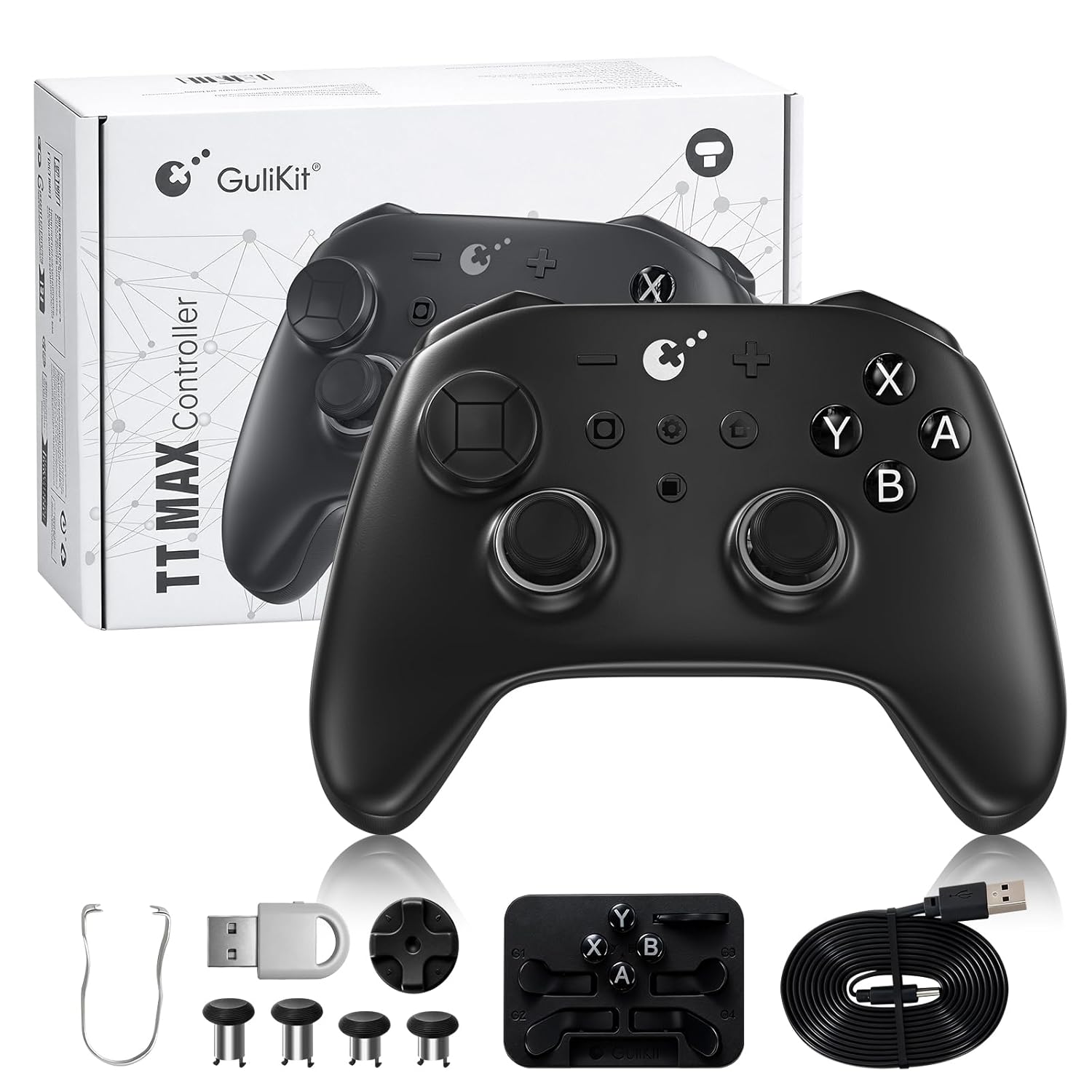 GuliKit TT MAX Wireless Controller for PC, Android, iOS, Switch 1/2, 720° Adjustable TMR Joystick, with 950mAh Long-Lasting Battery, Switch Wake-Up Function and 4 Detachable Metal Back Buttons-Black