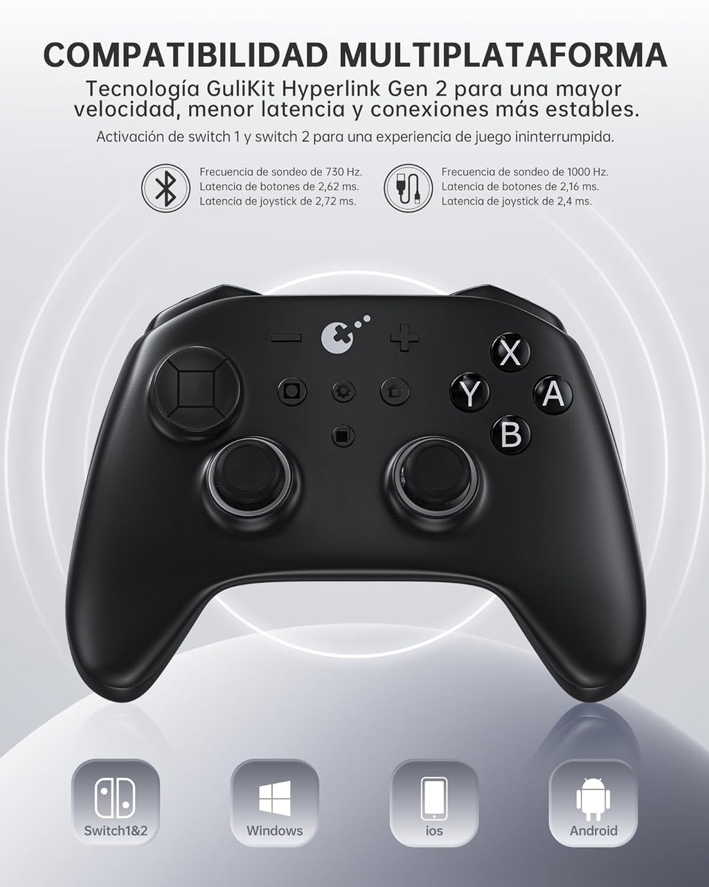 GuliKit TT MAX Wireless Controller for PC, Android, iOS, Switch 1/2, 720° Adjustable TMR Joystick, with 950mAh Long-Lasting Battery, Switch Wake-Up Function and 4 Detachable Metal Back Buttons-Black