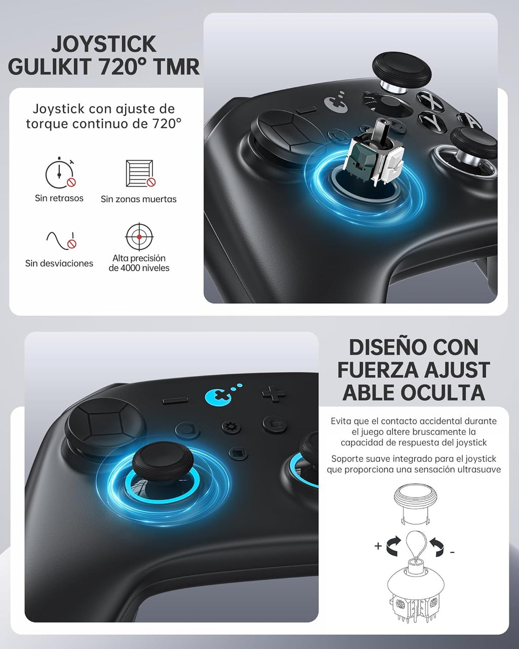 GuliKit TT MAX Wireless Controller for PC, Android, iOS, Switch 1/2, 720° Adjustable TMR Joystick, with 950mAh Long-Lasting Battery, Switch Wake-Up Function and 4 Detachable Metal Back Buttons-Black