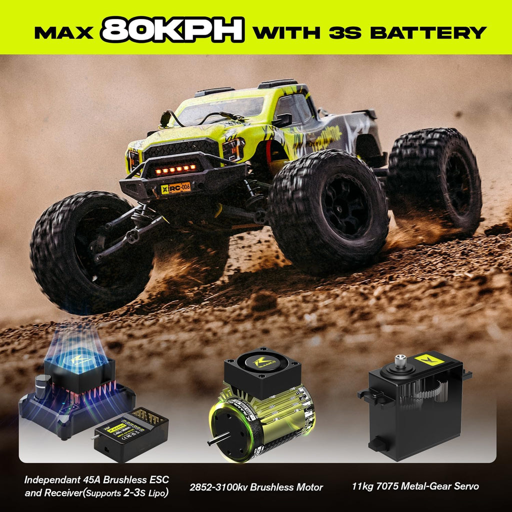 AMORIL 1/10 RTR Brushless Fast RC Cars for Adults,Max 50mph Hobby Electric Off-Road Monster Truck,Waterproof High Speed RC Car 4WD Remote Control Car with...