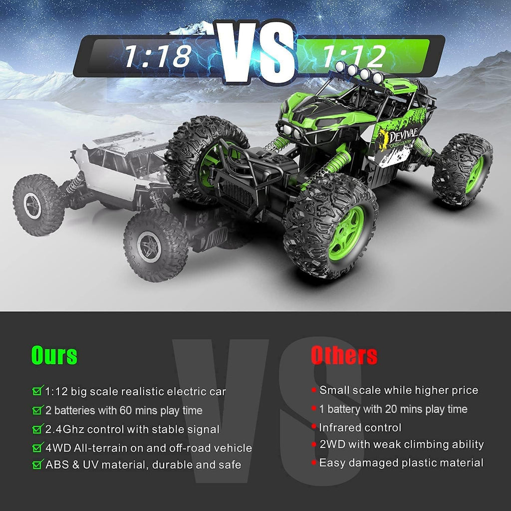 CROBOLL 1:12 Large RC Cars for Boys with Upgraded Lifting Function, 2.4GHz 4WD Remote Control Car Toy Gifts 20km/h Monster Truck for Kids, All Terrain RC Truck for 60Min Play(Green)