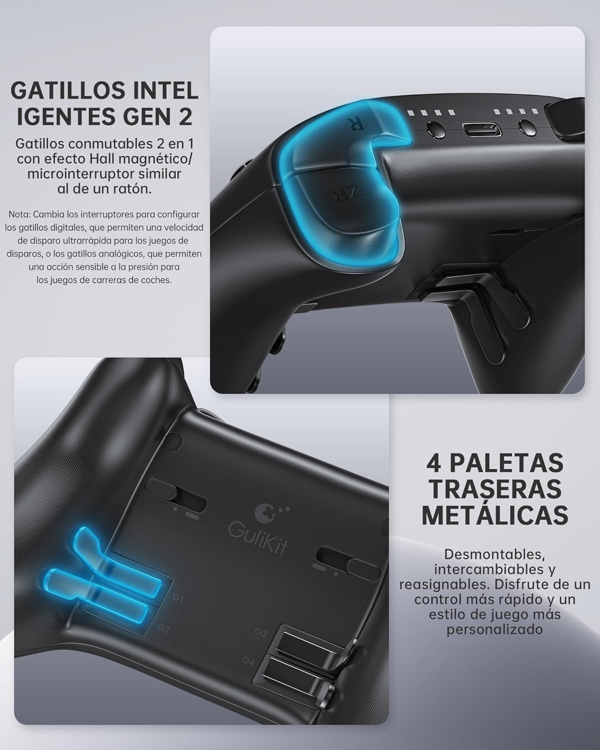 GuliKit TT MAX Wireless Controller for PC, Android, iOS, Switch 1/2, 720° Adjustable TMR Joystick, with 950mAh Long-Lasting Battery, Switch Wake-Up Function and 4 Detachable Metal Back Buttons-Black