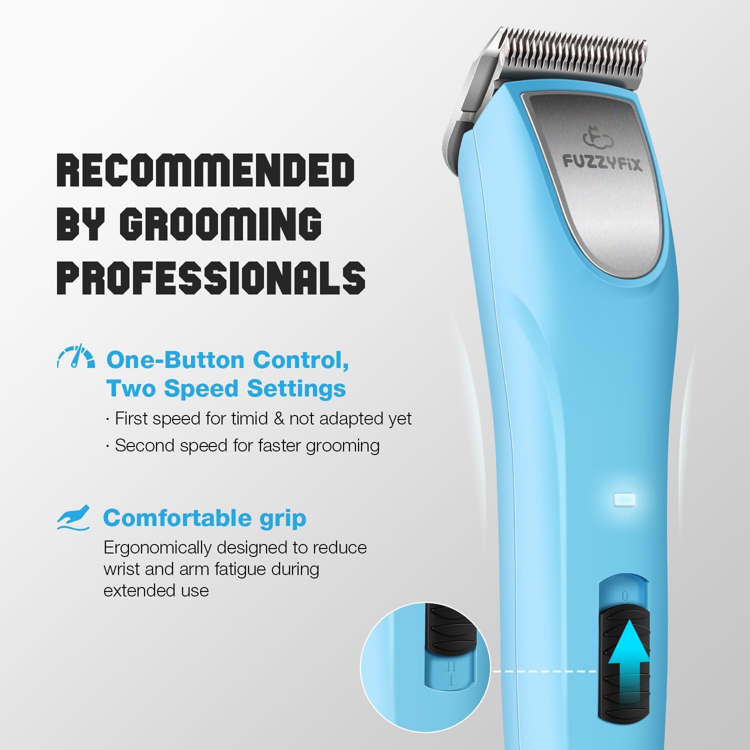 FuzzyFix Professional Dog Clippers for Grooming - 2 Speed for Thick Curly Matted Coats, Low Noise Cordless Pet Hair Trimmer with Detachable A5 Blade &...