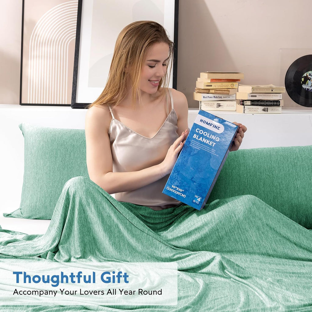 HOMFINE Cooling Blanket for Hot Sleepers - Summer Blanket Thin Lightweight Breathable Soft Double Side Enhanced Cooling for Bed Couch Sofa, Keep Cool for... Color:Green