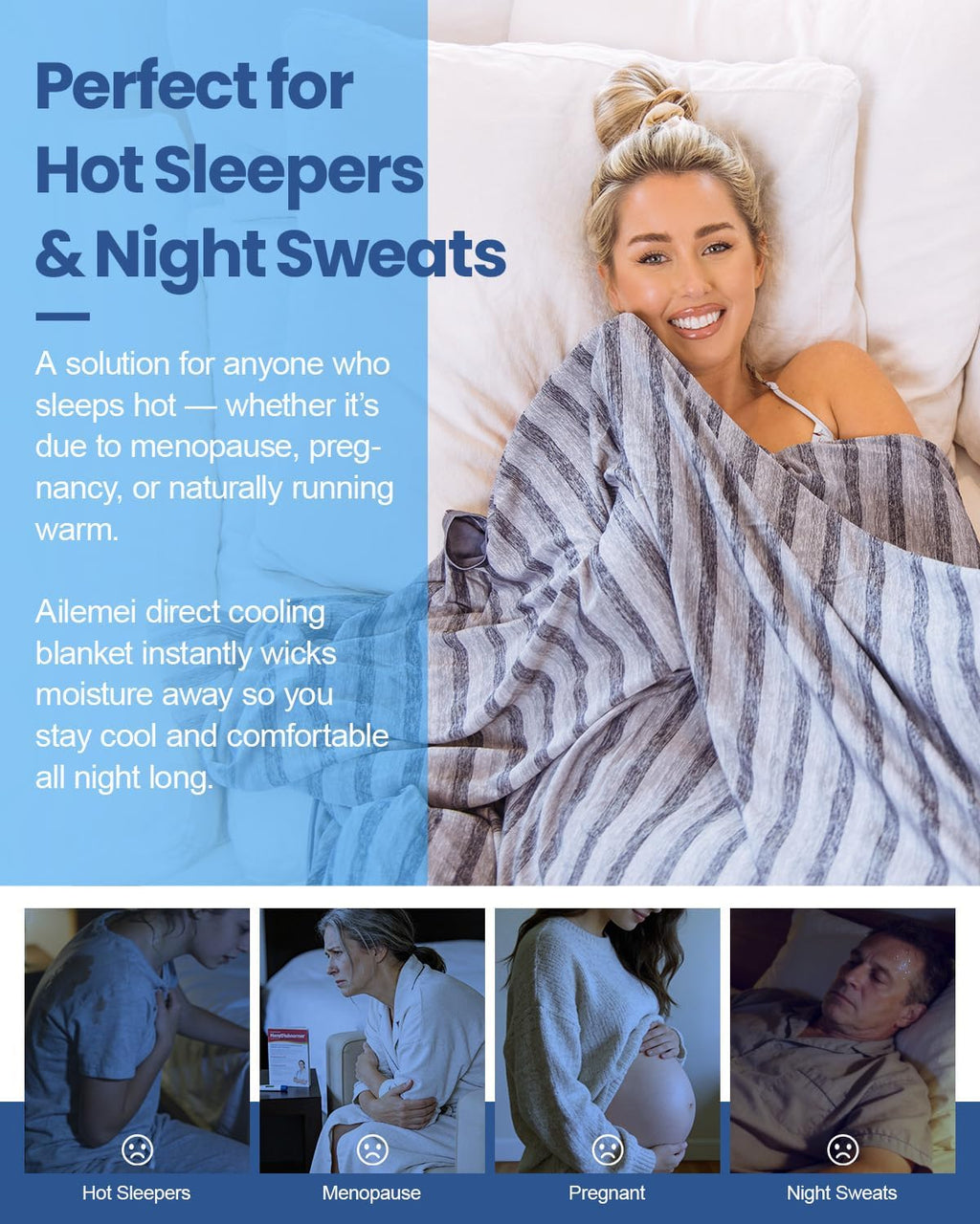 Ailemei Direct Cooling Blanket(Twin XL Size) for Hot Sleepers, Double Sided Cold Effect, Lightweight Breathable Summer Blankets for Bed, Transfer Heat to...