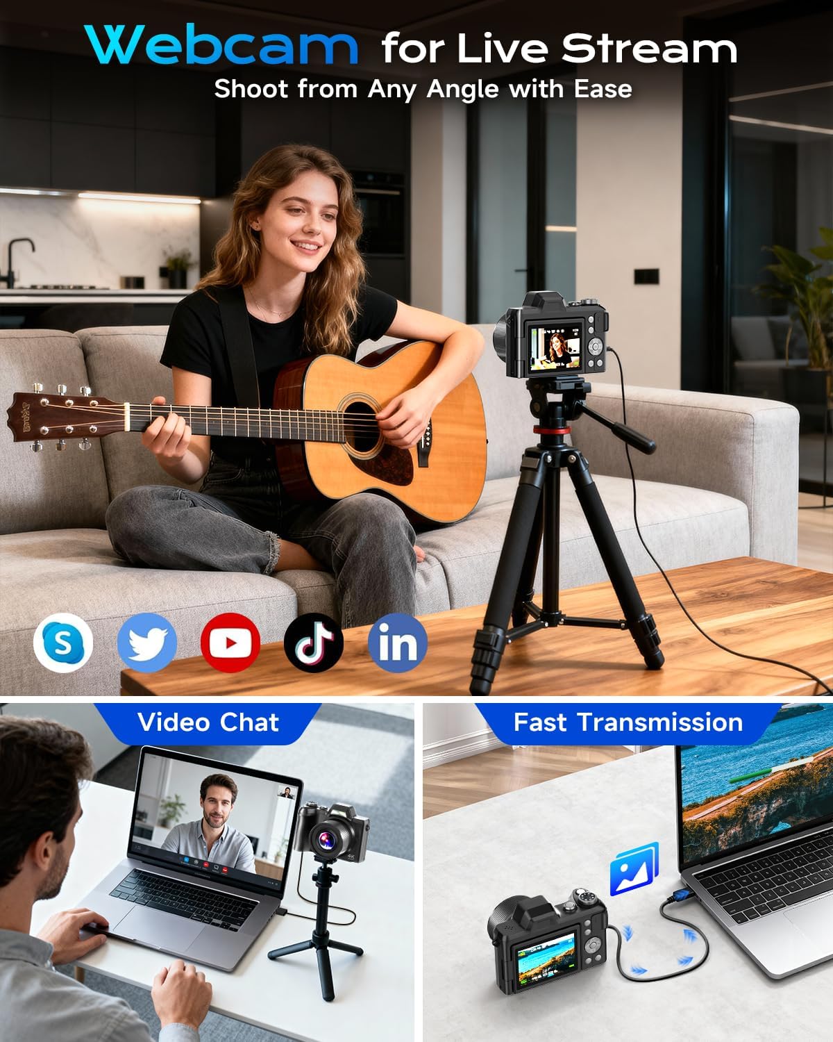 4K Digital Camera for Photography, Autofocus 56MP Vlogging Camera for YouTube/Content Creators/Travel, 16X Zoom Video Camera with 3" 180°Flip Screen & Lens Hood, Gift Ideas for Teens & Beginners