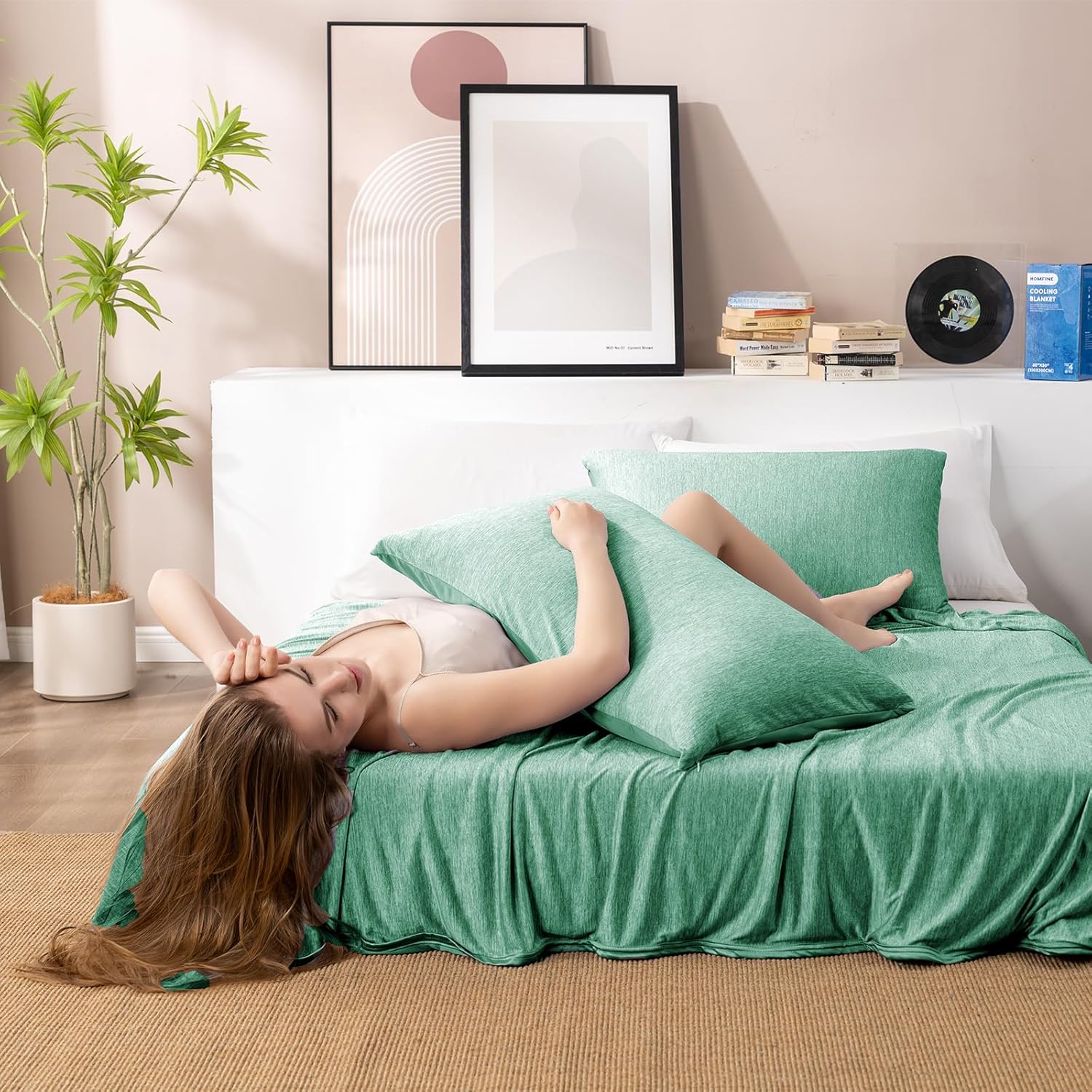 HOMFINE Cooling Blanket for Hot Sleepers - Summer Blanket Thin Lightweight Breathable Soft Double Side Enhanced Cooling for Bed Couch Sofa, Keep Cool for... Color:Green