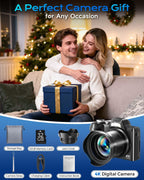 4K Digital Camera for Photography, Autofocus 56MP Vlogging Camera for YouTube/Content Creators/Travel, 16X Zoom Video Camera with 3" 180°Flip Screen & Lens Hood, Gift Ideas for Teens & Beginners