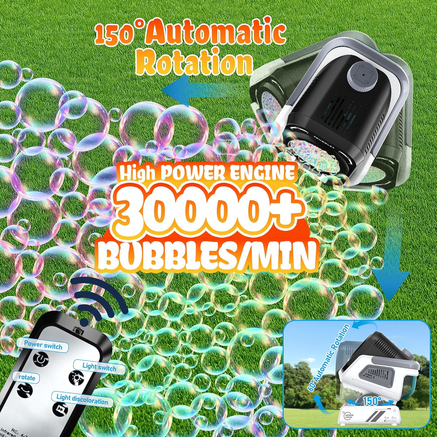 Kiskey Bubble Machine,20000+ Per Minute Bubble Maker for Parties,Outdoor Toys for Kids,Rechargeable/with Remote Control / 7 Color RGB Lights,Wedding...