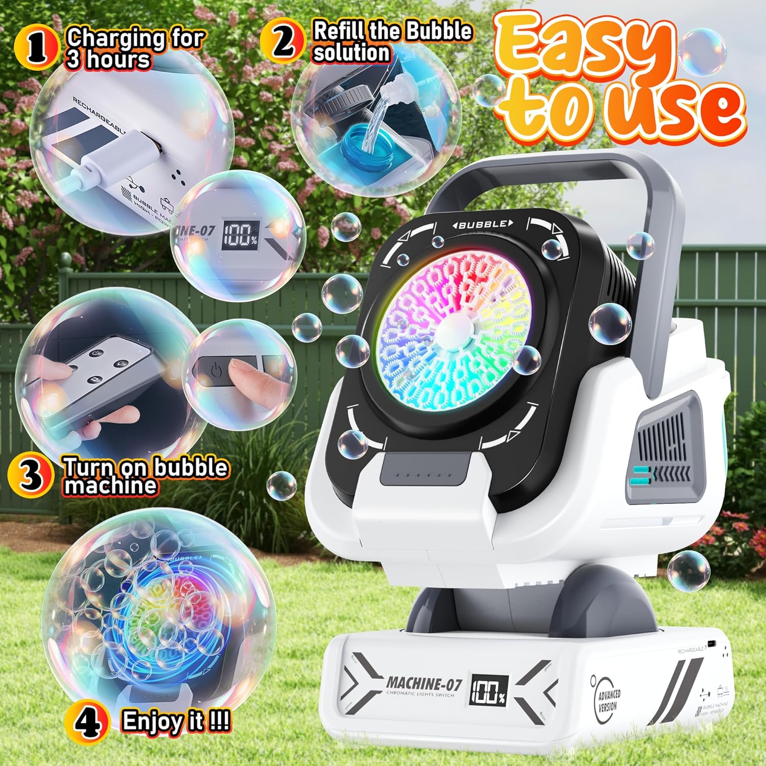 Kiskey Bubble Machine,20000+ Per Minute Bubble Maker for Parties,Outdoor Toys for Kids,Rechargeable/with Remote Control / 7 Color RGB Lights,Wedding...