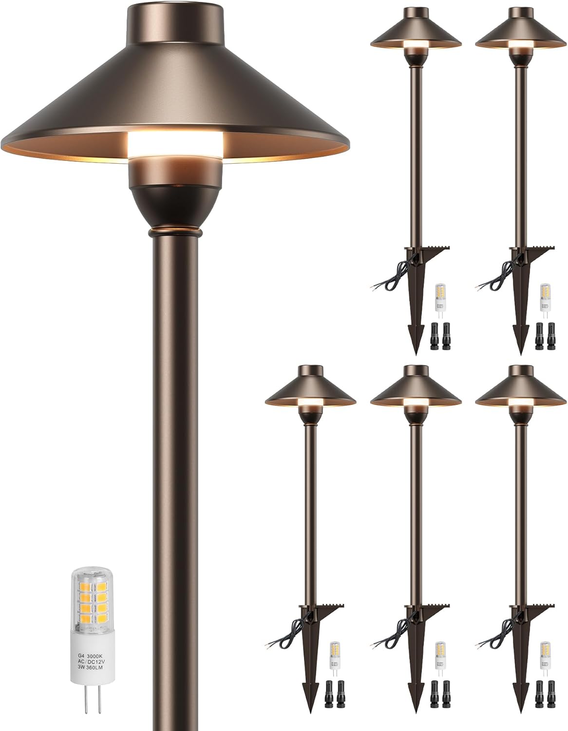 ARTPHONER Low Voltage Landscape Lighting 6-Pack, Aluminum 12V Pathway Lights with G4 Bulbs, Waterproof Oil Rubbed Bronze Color Wired Path Lights with Connectors for Walkway Yard Garden