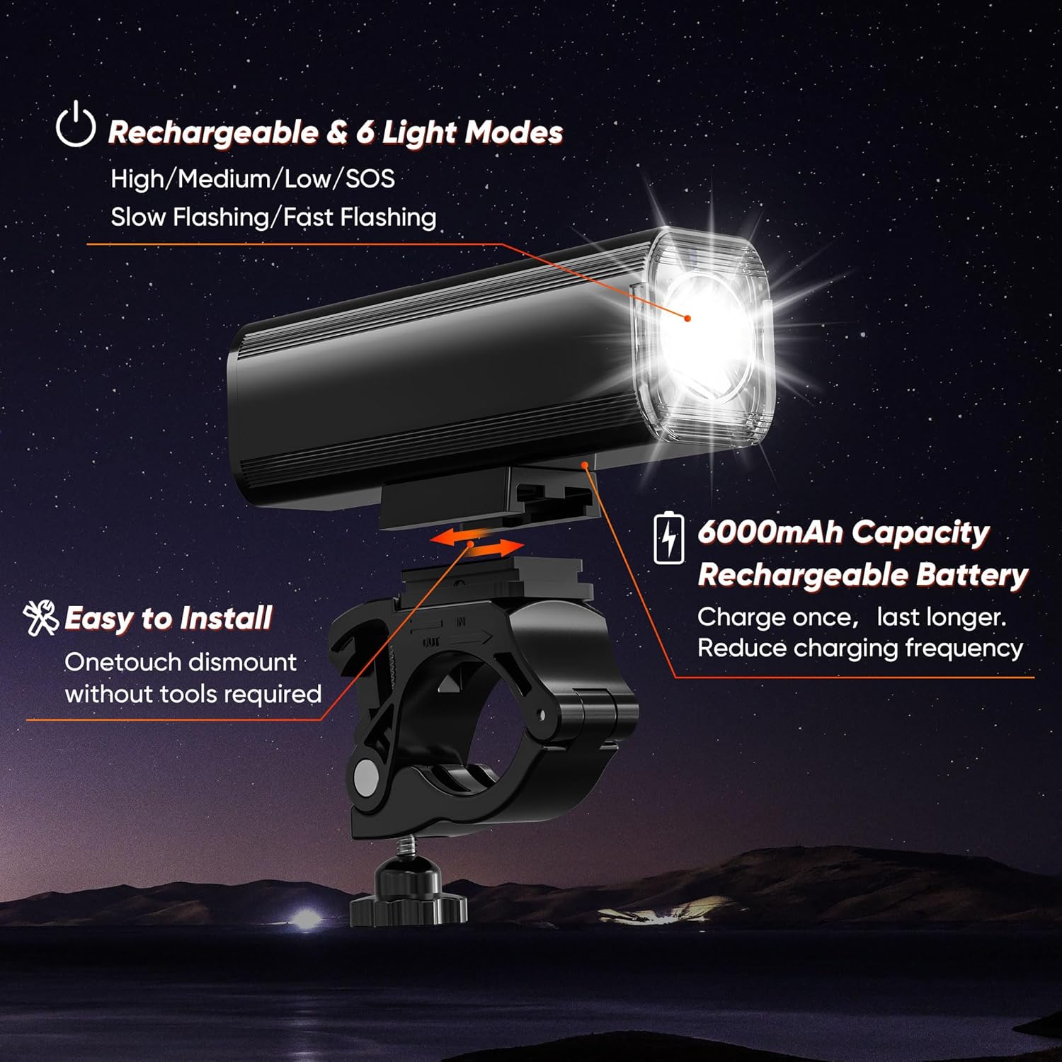 2025 New Bike Lights for Night Riding, Aluminum 1200 Lumens Rechargeable Super Bright Bicycle Headlight and Back Taillight, Waterproof LED Display 6+4 Modes Bicycle Lights Sets