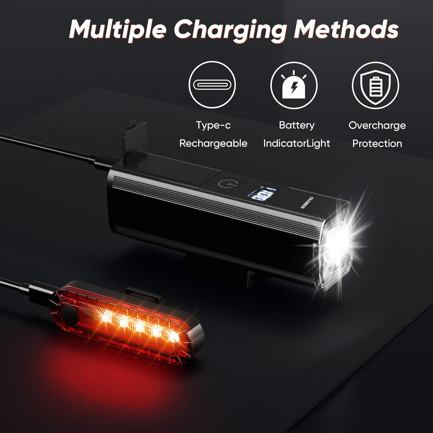 2025 New Bike Lights for Night Riding, Aluminum 1200 Lumens Rechargeable Super Bright Bicycle Headlight and Back Taillight, Waterproof LED Display 6+4 Modes Bicycle Lights Sets