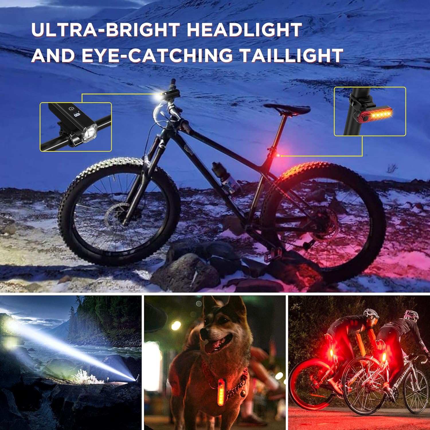2025 New Bike Lights for Night Riding, Aluminum 1200 Lumens Rechargeable Super Bright Bicycle Headlight and Back Taillight, Waterproof LED Display 6+4 Modes Bicycle Lights Sets