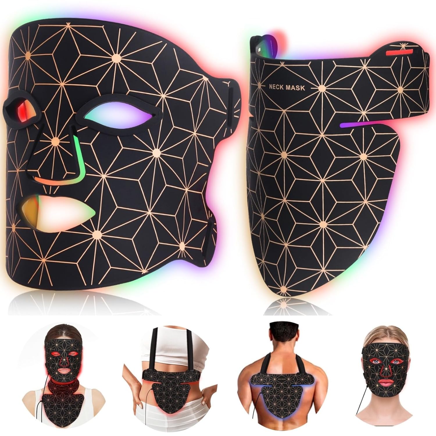 Red Light Therapy for Face and Neck, 8 Colors LED Face Mask Light Therapy with 850NM Near Infrared, 3000 mAh Rechargeable 6-In-1 Red Light Therapy Mask Set...