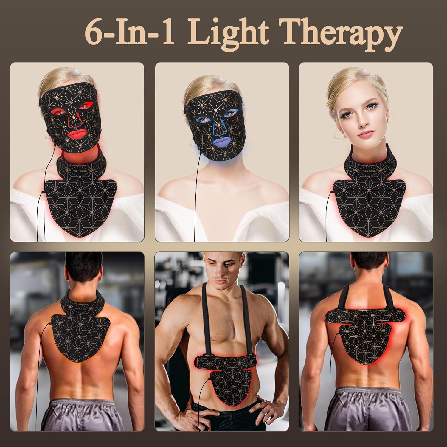 Red Light Therapy for Face and Neck, 8 Colors LED Face Mask Light Therapy with 850NM Near Infrared, 3000 mAh Rechargeable 6-In-1 Red Light Therapy Mask Set...