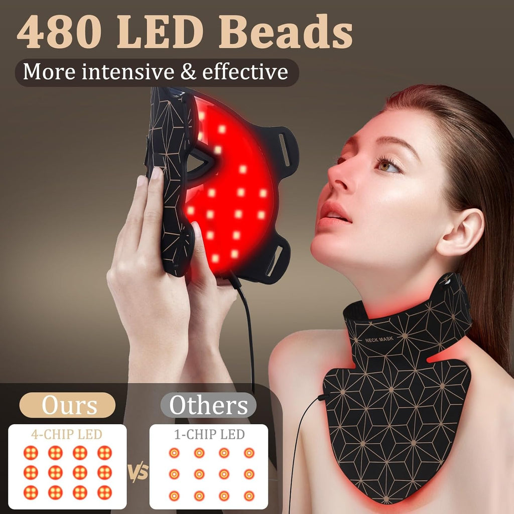Red Light Therapy for Face and Neck, 8 Colors LED Face Mask Light Therapy with 850NM Near Infrared, 3000 mAh Rechargeable 6-In-1 Red Light Therapy Mask Set...