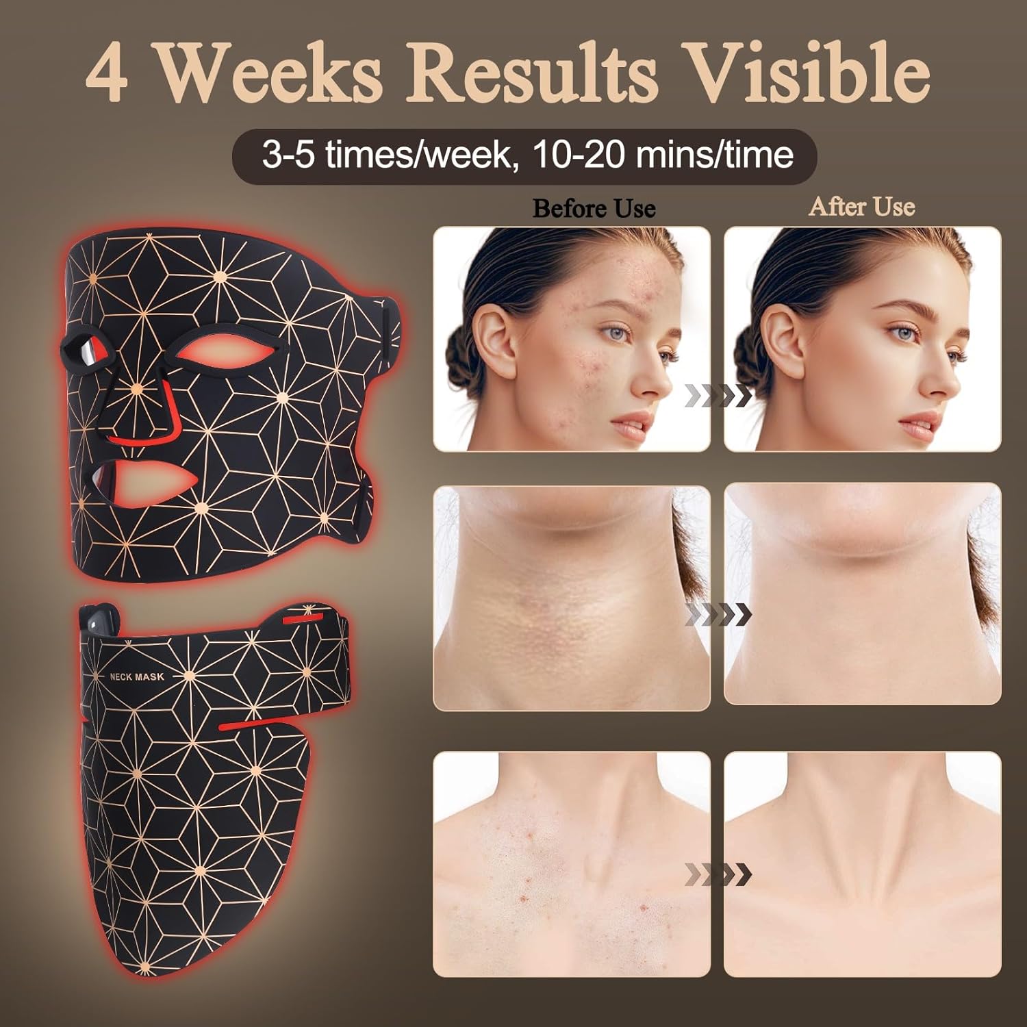 Red Light Therapy for Face and Neck, 8 Colors LED Face Mask Light Therapy with 850NM Near Infrared, 3000 mAh Rechargeable 6-In-1 Red Light Therapy Mask Set...
