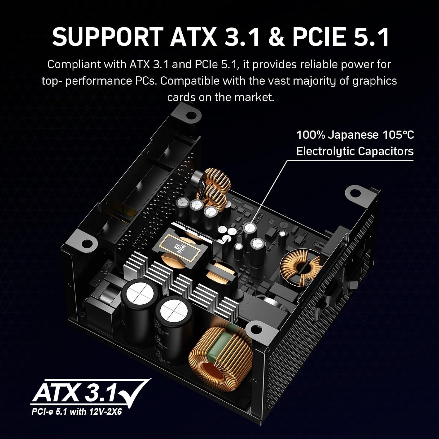 Auotac 1000W Fully Modular Power Supply, 80+ Gold PSU, ATX 3.1 & PCIe 5.1 Ready, Native Dual-Color 12V-2x6 Cable, RGB Low-Noise Smart Fan, 105°C-Rated...