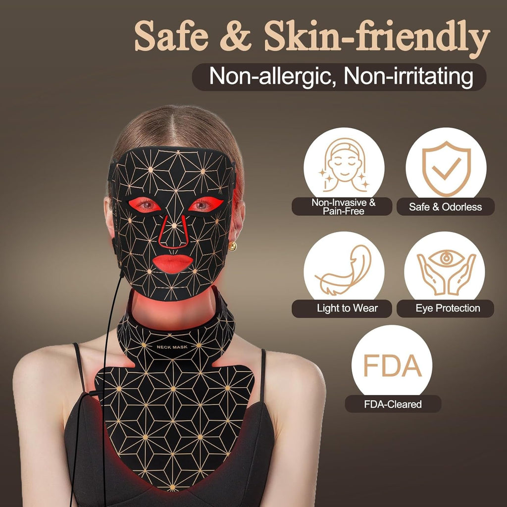 Red Light Therapy for Face and Neck, 8 Colors LED Face Mask Light Therapy with 850NM Near Infrared, 3000 mAh Rechargeable 6-In-1 Red Light Therapy Mask Set...