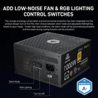 Auotac 1000W Fully Modular Power Supply, 80+ Gold PSU, ATX 3.1 & PCIe 5.1 Ready, Native Dual-Color 12V-2x6 Cable, RGB Low-Noise Smart Fan, 105°C-Rated...