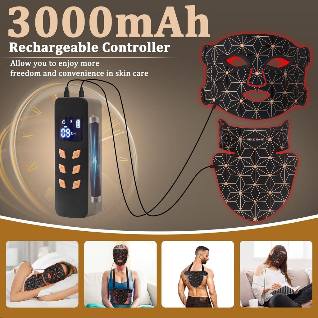 Red Light Therapy for Face and Neck, 8 Colors LED Face Mask Light Therapy with 850NM Near Infrared, 3000 mAh Rechargeable 6-In-1 Red Light Therapy Mask Set...