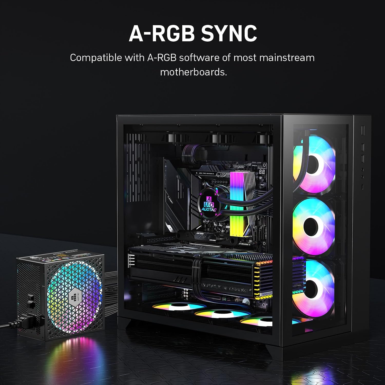 Auotac 1000W Fully Modular Power Supply, 80+ Gold PSU, ATX 3.1 & PCIe 5.1 Ready, Native Dual-Color 12V-2x6 Cable, RGB Low-Noise Smart Fan, 105°C-Rated...