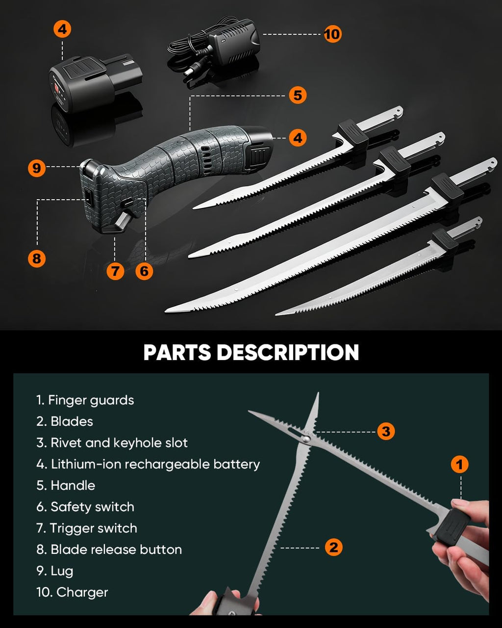 SAKERNEO Electric Fillet Knife for Fish - Cordless Fillet Knife with 7-Inch 9-Inch 10-Inch Steel Blades, Dual Battery Fillet Knife Set, Electric Fish Fillet...