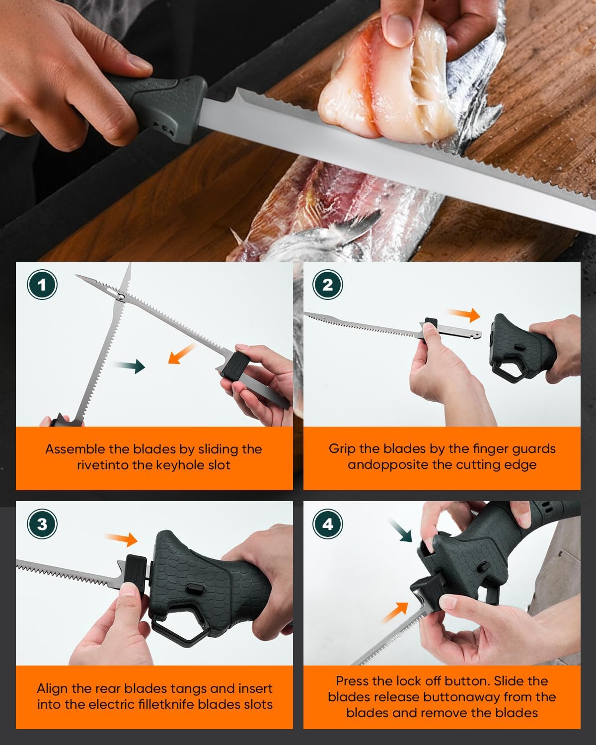 SAKERNEO Electric Fillet Knife for Fish - Cordless Fillet Knife with 7-Inch 9-Inch 10-Inch Steel Blades, Dual Battery Fillet Knife Set, Electric Fish Fillet...