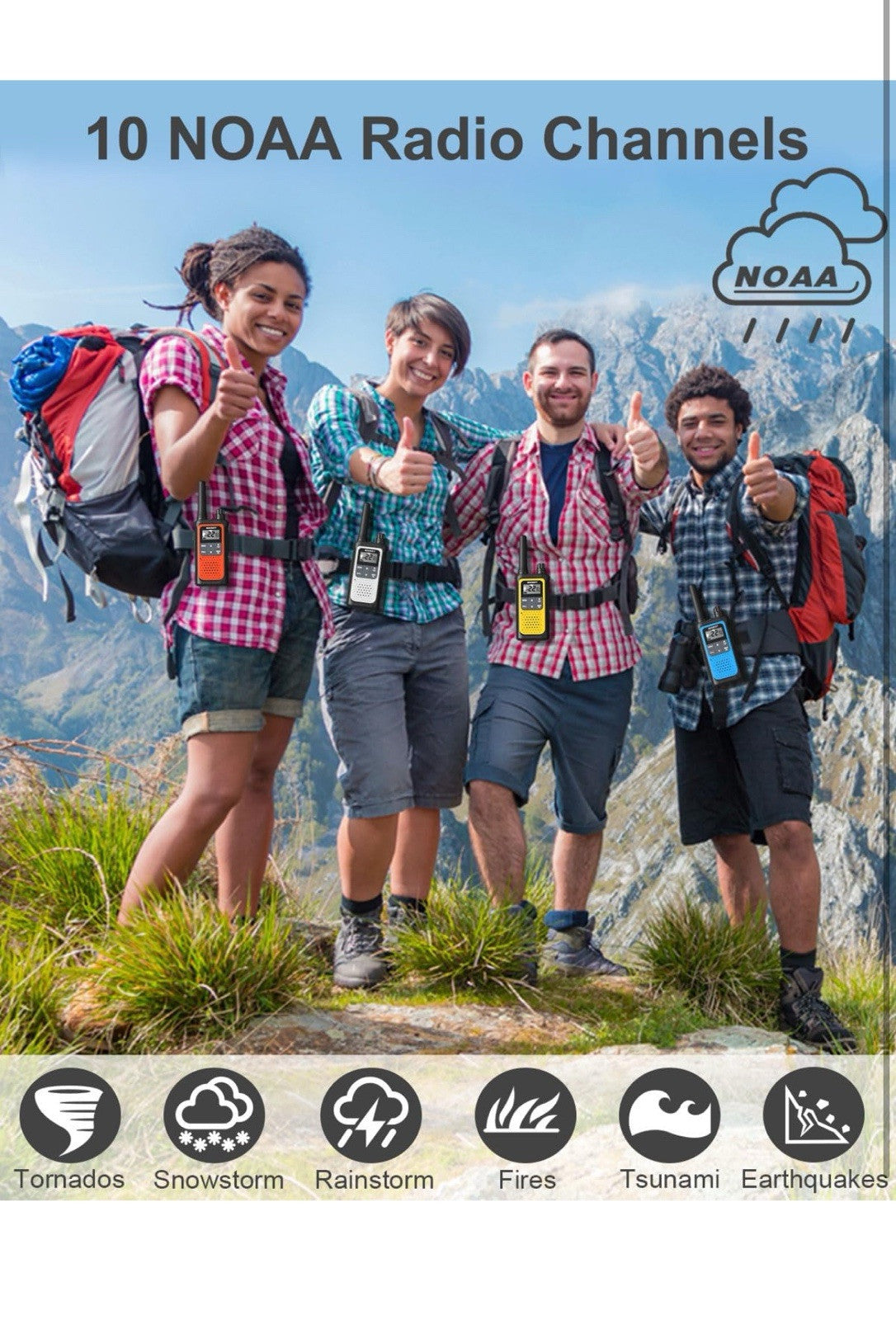 NKGKET 2-Way Walkie Talkies, Long Range, Rechargeable, 22 FRS Channel - 4 pack5