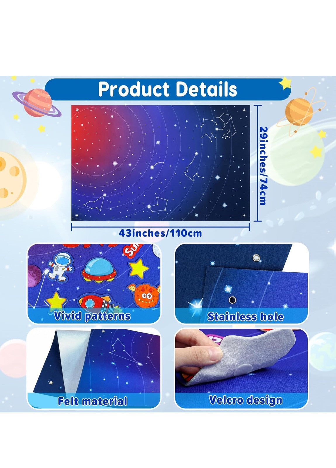OKOOKO Solar System Felt Story Board Set 41PCS 43x29inch Outer Space Blue 1