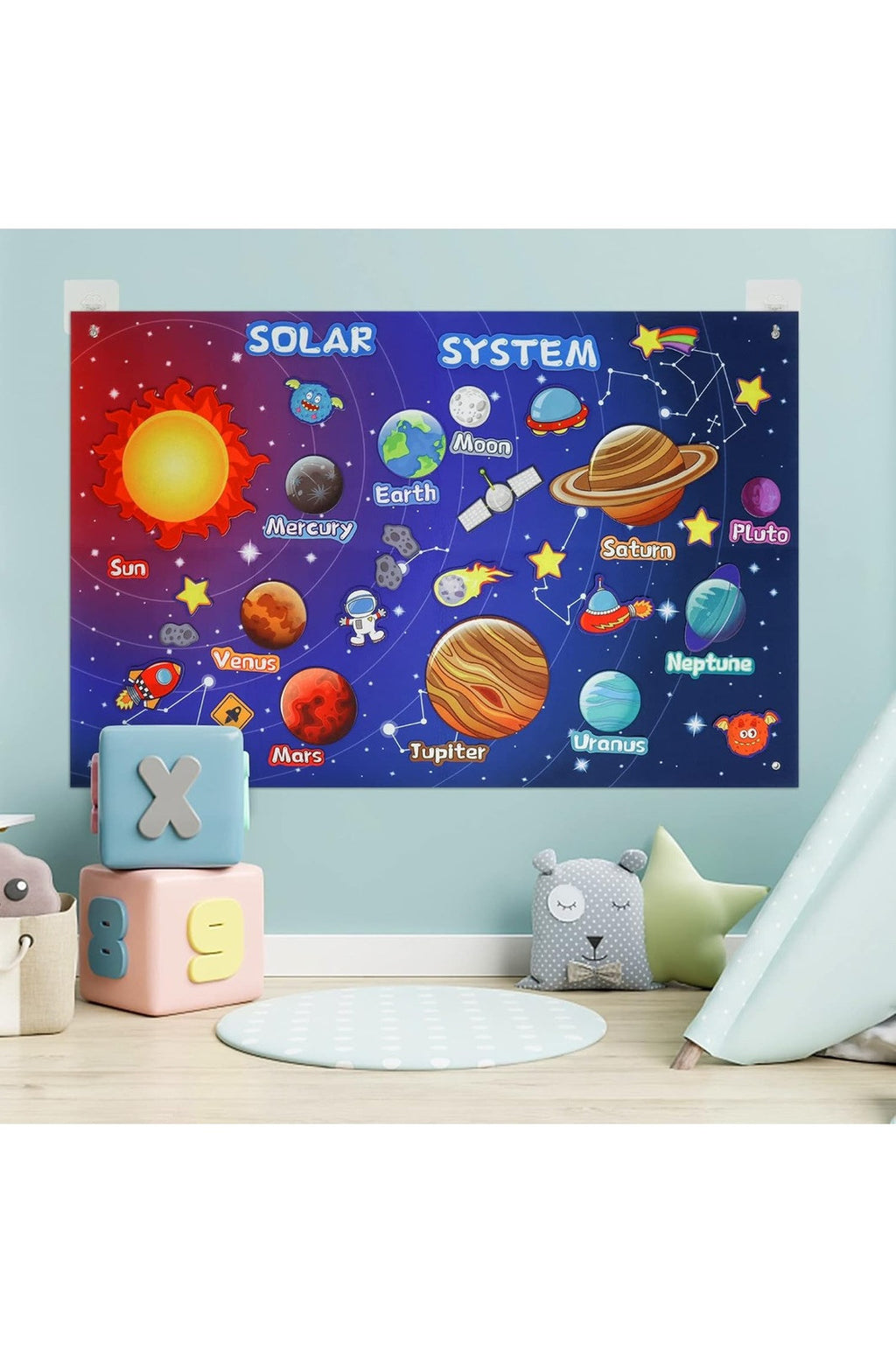 OKOOKO Solar System Felt Story Board Set 41PCS 43x29inch Outer Space Blue 5