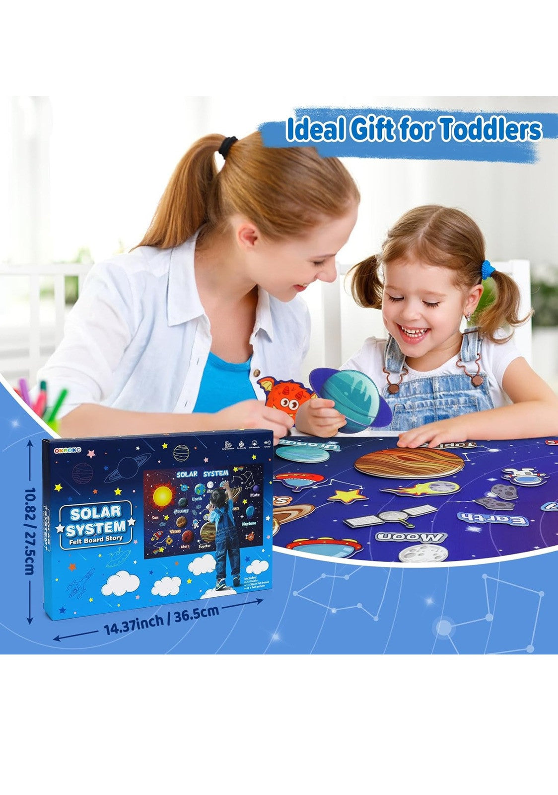 OKOOKO Solar System Felt Story Board Set 41PCS 43x29inch Outer Space Blue 3