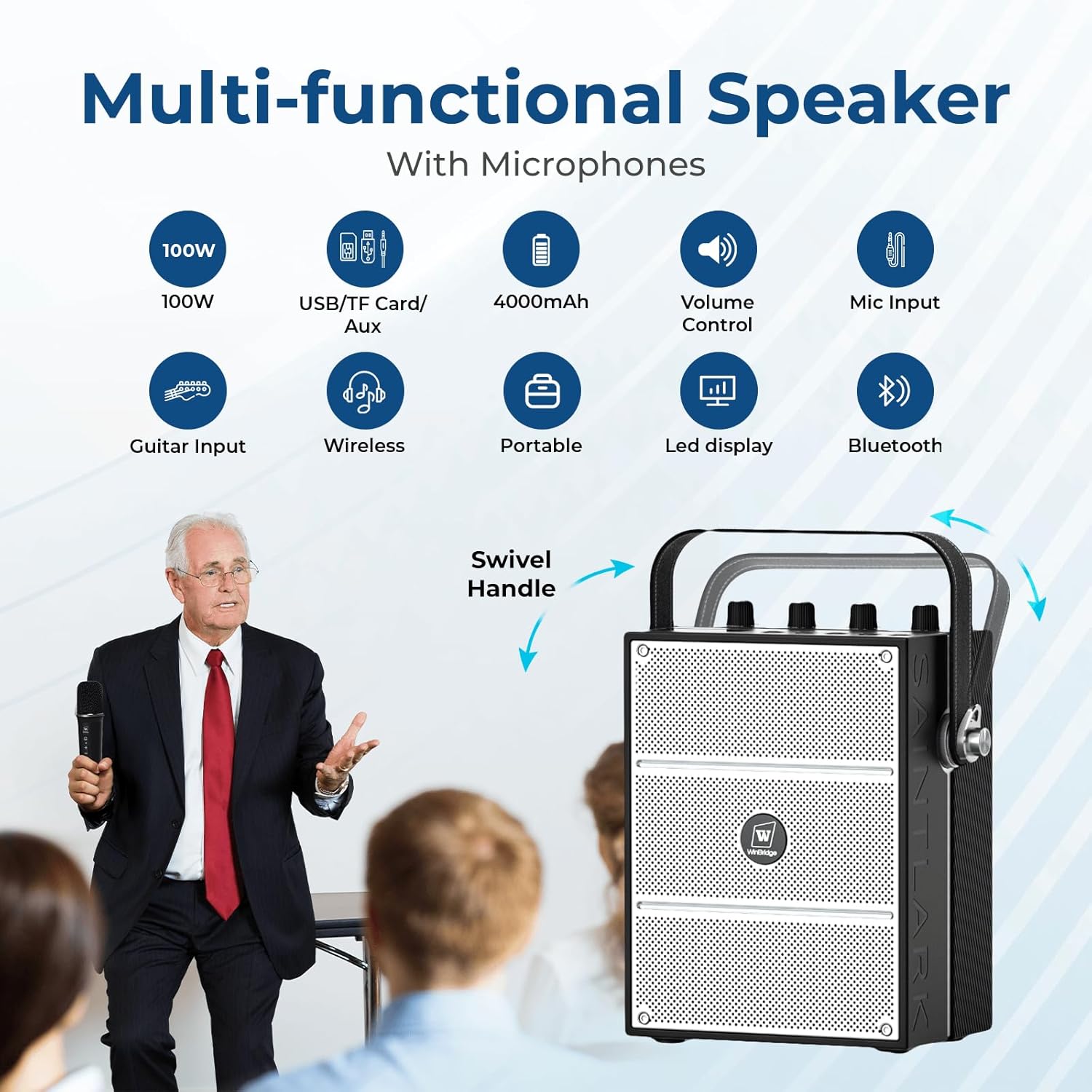 100W Powerful Voice Amplifier with 2 Wireless Microphones, Big Pro Sound Portable Speaker with Microphone, Bluetooth Speaker PA System Karaoke Machine Support BT/USB/TF Card/Aux/Guitar S99 Visit the ResponseBridge Store